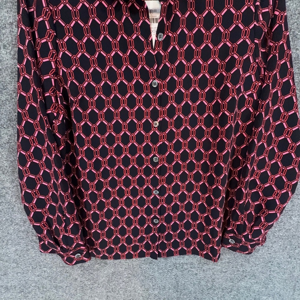 J. Jill Blouse Women XS Blue Pink Geometric Wearever Petite Button Up Blouse NEW - Picture 3 of 11